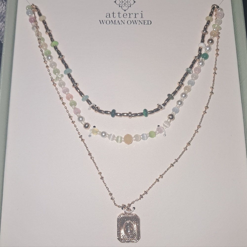 NWT Atterri Semi Precious Stone And Glass Stone Set Of 3 Necklaces - Picture 2 of 4